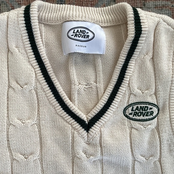 Pacsun /Land Rover Collab Cream Cable Knit CreamBlack VNeck Cotton Blend Vest XS - Picture 2 of 7
